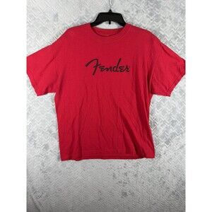 Fender Guitar Men's T-Shirt Large Red‎ Y2K Logo Tee Band Instrument American